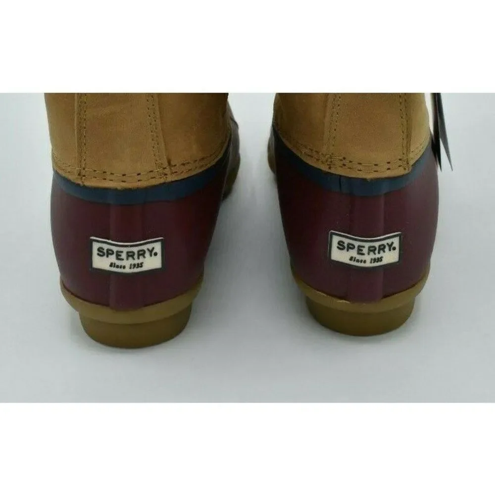 NWB Sperry Womens Size 7 M Saltwater Tall Leather Cozy‎ Tan Duck Boots STS85401